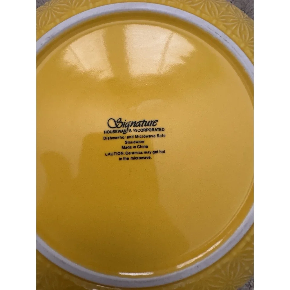 SIGNATURE Brand Embossed Yellow Teal Interior Design Ceramic Bowls (3 in Set)